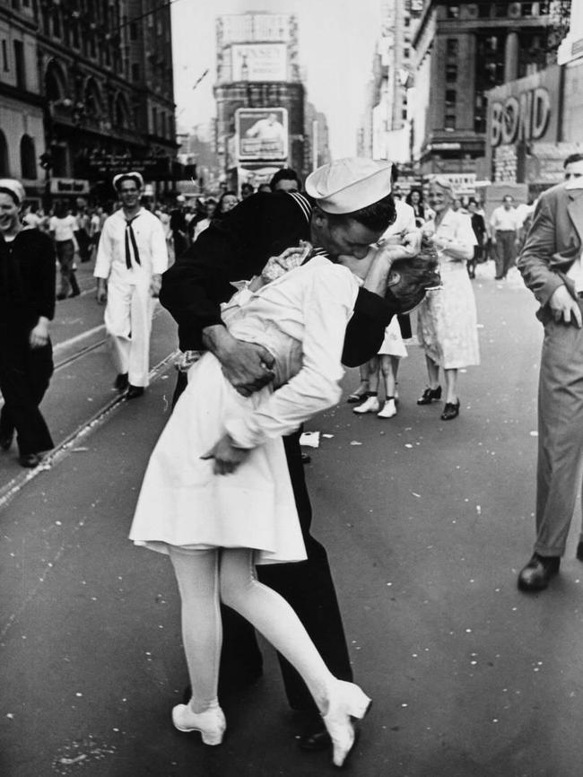 Alfred Eisenstaedt’s V-J Day in Times Square captured the mood of New York City when WWII ended in 1945. Picture: Alfred Eisenstaedt