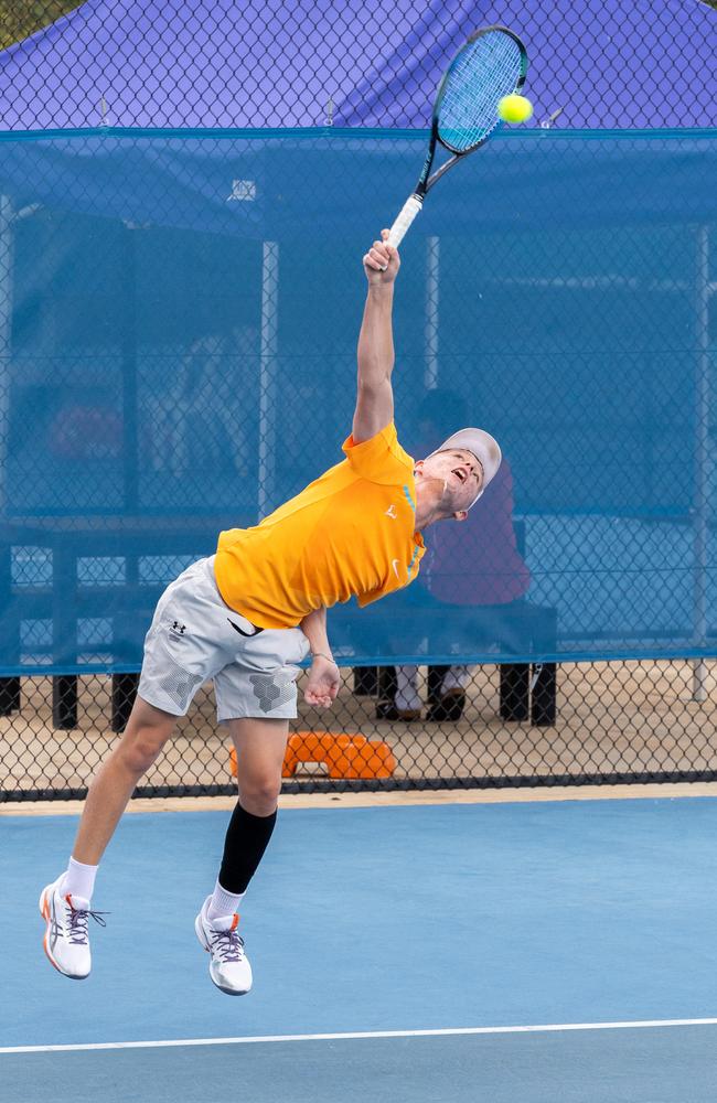 Ethan Harker at the qualifying round of the 2025 Tennis NT Darwin Junior International. Picture: Pema Tamang Pakhrin