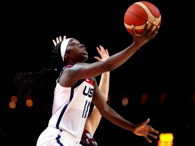 Kahleah Copper drives to the basket against Belgium. Picture: AFP