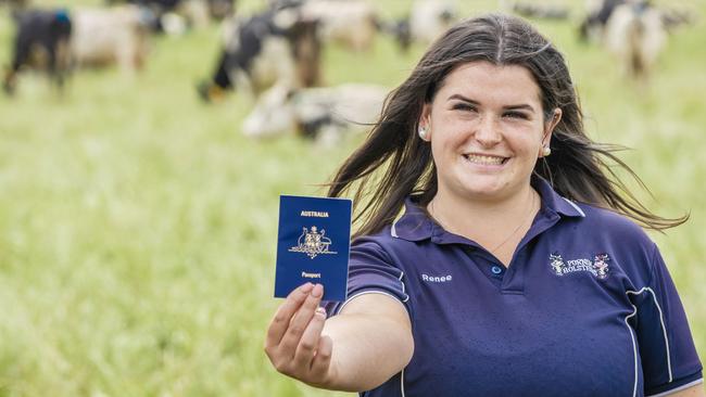 DAIRY: Renee Mugavin dairy workerRenee Mugavin dairy worker who won a grand prize of a trip to the Netherlands at the Young Farmers Ball.PICTURED: Renee Mugavin dairy worker on farm at Purnim.Picture: Zoe Phillips