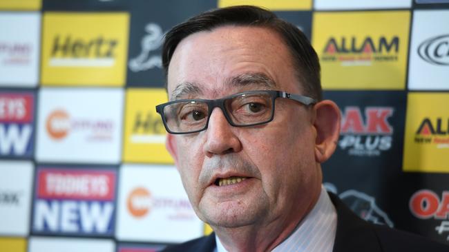 Penrith Panthers CEO Brian Fletcher speaks to the media. Picture: AAP