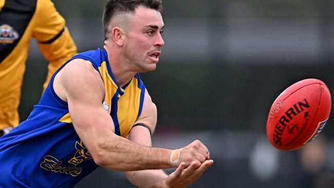 Noble ParkÃs Anthony Marson during the EFL Premier Division football match between Noble Park and Balwyn in Noble Park, Saturday, June 11, 2022. Picture: Andy Brownbill