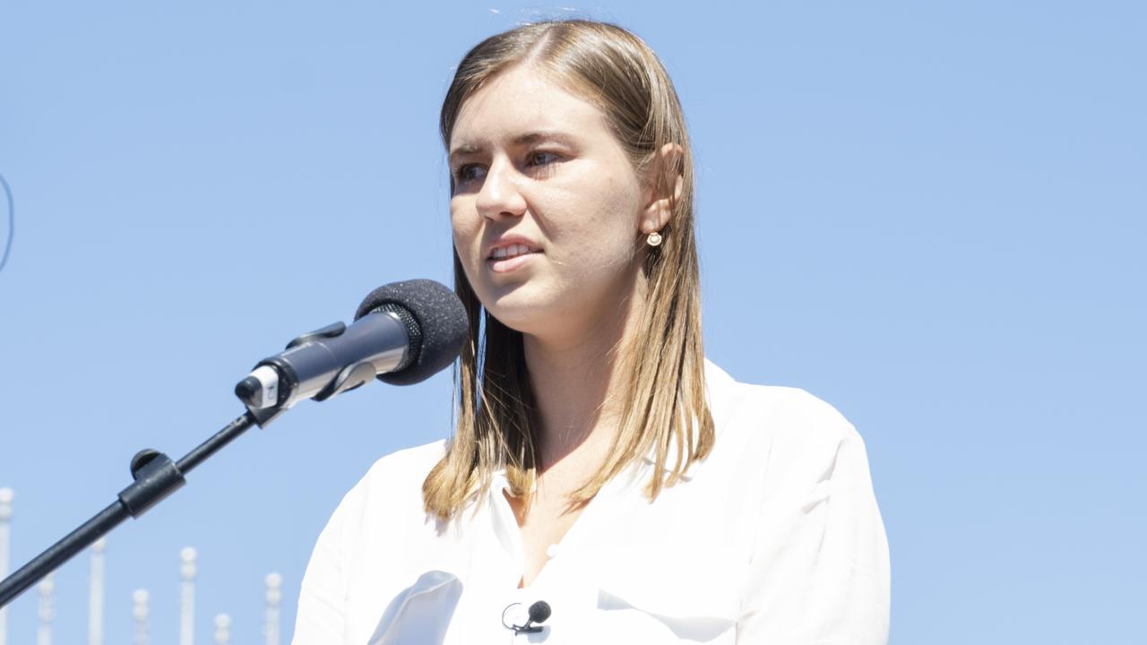 Brittany Higgins speaks at the Canberra Womens March 4 Justice on March 15, 2021. Picture: Jamila Toderas/Getty Images