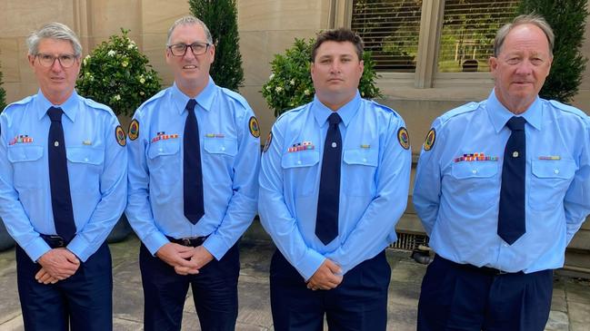 Pictured (L-R): NSW SES Assistant Commissioner Sean Kearns, NSW SES Murwillumbah Unit members and award recipients Alex Hetherington, Darren Pearson, Joe Frankland and Kenneth Harrison