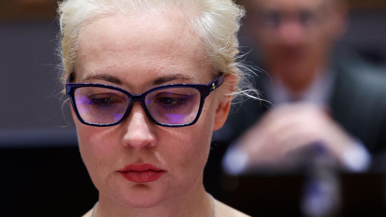 Leading Kremlin critic Alexei Navalny's widow Yulia Navalnaya takes part in a meeting of European Union Foreign Ministers in Brussels, Belgium, on February 19, 2024. (Photo by YVES HERMAN / POOL / AFP)