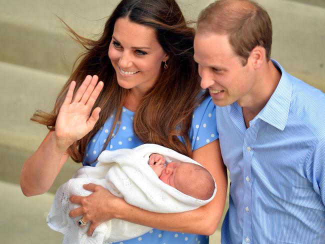 Catherine, Duchess of Cambridge, and Prince William, Duke of Cambridge, the day after giving birth to George. Picture: John Stillwell/WPA-Pool/Getty