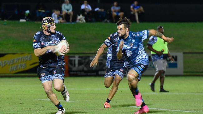 Blake Fletcher on the run for the Indigenous All Stars in the 2023 Deadly Cup Carnival. Picture: Pema Tamang Pakhrin