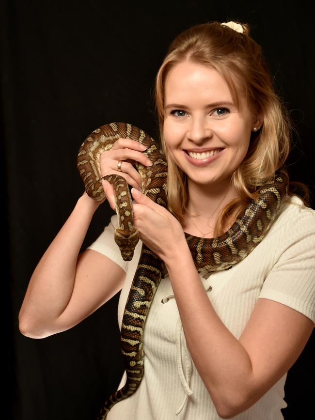 Elina Walsh with her pet snake Xavier. Picture: Evan Morgan