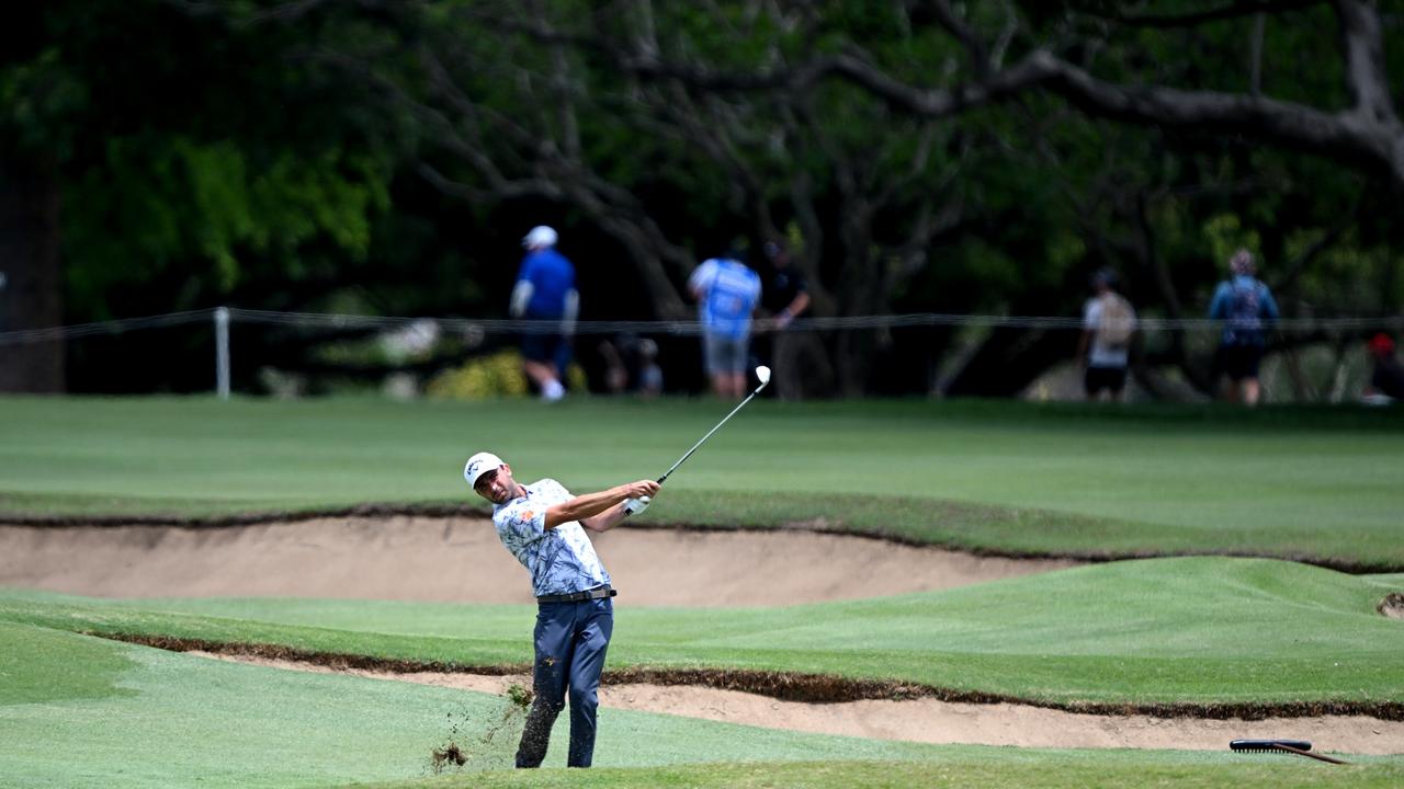 Joel Moscatel plays a shot on the 18th hole. (Photo by Bradley Kanaris/Getty Images)