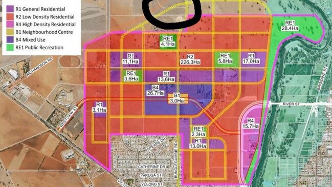 A map of the northwest precinct. The line inside the circle is the proposed road through John Cohen's property.