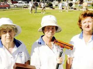 Ballina Croquet Club members (front, from left) Lorraine Whiteman, club captain of golf croquet; Jean Hill, coach of the golf croquet; and club president Mary Hughes stand united yesterday as members of the new Ballina Cherry Street Croquet Club play in the background. Picture: DOUG EATON