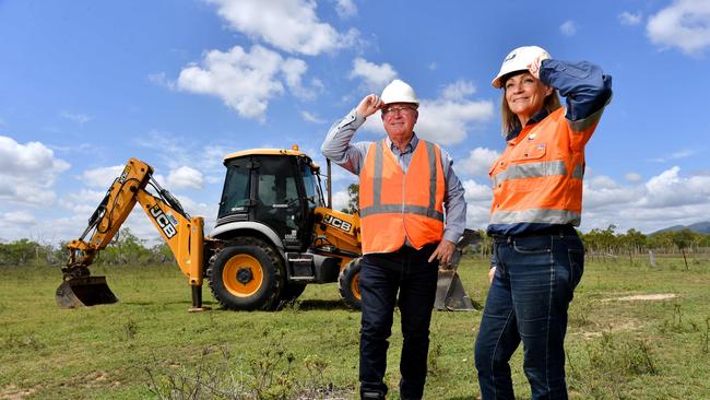 Member for Mundingburra Les Walker and Townsville Mayor Jenny Hill at the Lansdown Eco-Industrial Precinct at Woodstock - where the EGH2 project is being built. Picture: Evan Morgan