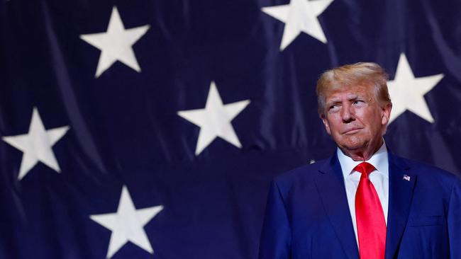 Former US president Donald Trump arrives to deliver remarks to the Georgia state GOP convention at the Columbus Convention and Trade Centre.