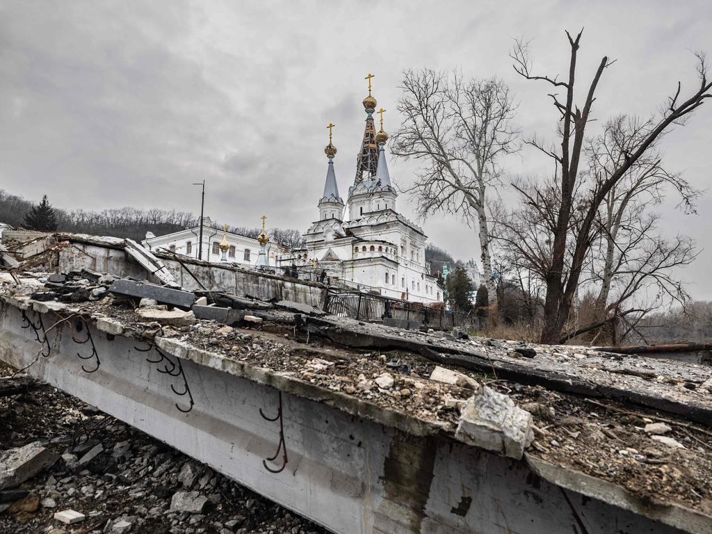 Sviatohirsk Cave Monastery, an Orthodox Christian monastery, partially damaged by shelling in the town of Sviatohirsk, in Donetsk region, amid the Russian invasion of Ukraine. Picture: AFP