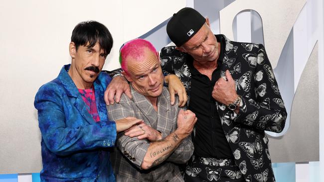 Anthony Kiedis, Flea and Chad Smith of Red Hot Chili Peppers, who played in front of a packed Aussie stadium on February 2. Picture: Getty Images