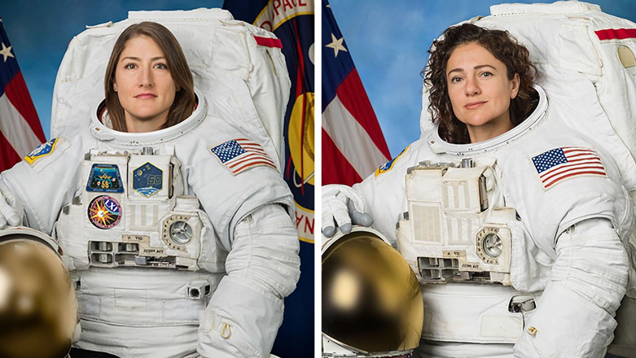 Christina Koch (left) and Jessica Meir (right) performed the first all-female space walk last year. Picture: HO / NASA / AFP