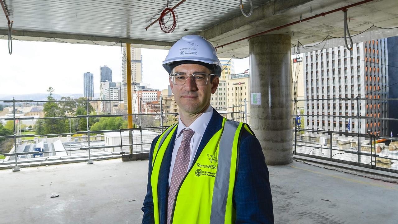 RenewalSA chief executive Chris Menz touring then-incomplete Walker Tower at Festival Plaza. Picture: Roy VanDerVegt