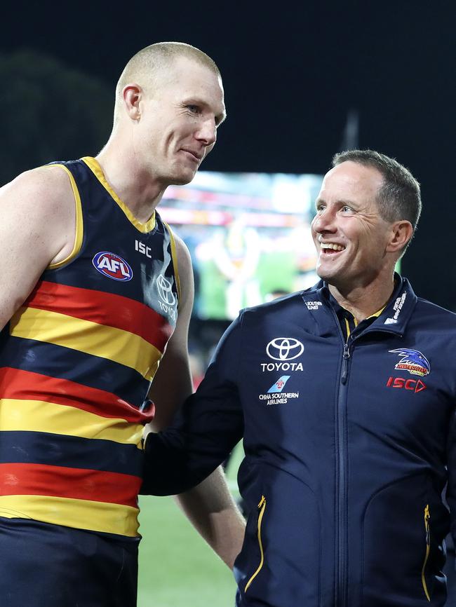 Don Pyke has a laugh with Sam Jacobs after the win. Picture SARAH REED