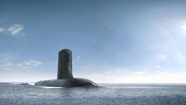 An artist’s impression of the of the Royal Australian Navy’s future submarine. To be known as the Attack class, this $50 billion project will see 12 future submarines built in Australia by Australians using Australian steel.