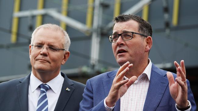 Prime Minister Scott Morrison and Premier Daniel Andrews earlier this month. Picture: Stefan Postles (AAP)