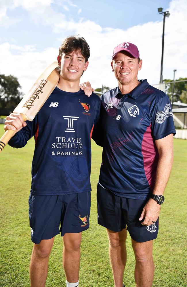 Former Australian cricket player Ash Noffke with his son, Will. Picture: Patrick Woods.