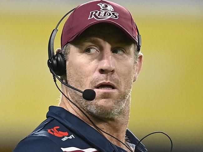 TOWNSVILLE, AUSTRALIA - MAY 06: Reds coach Brad Thorn looks on before the start of the round 11 Super Rugby Pacific match between Queensland Reds and NSW Waratahs at Queensland Country Bank Stadium, on May 06, 2023, in Townsville, Australia. (Photo by Ian Hitchcock/Getty Images)