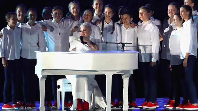 GOLD COAST, AUSTRALIA - APRIL 04:  Katie Noonan performs during the Opening Ceremony for the Gold Coast 2018 Commonwealth Games at Carrara Stadium on April 4, 2018 on the Gold Coast, Australia.  (Photo by Mark Kolbe/Getty Images)