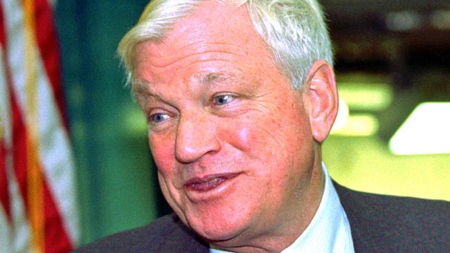 FILE - In a Oct. 23, 1997 file photo, Richard Mellon Scaife, owner and publisher of the Tribune Review newspapers in Pittsburgh and Greensburg, Pa., greets visitors as they enter the paper's new facility in Warrendale, Pa., during the dedication of the building. Scaife said in a column published Sunday, May 18, 2014, that he has an untreatable form of cancer. The 81-year-old Scaife is an heir to the Mellon banking fortune and is a notable backer of conservative causes. He serves as the vice chairman of the board of the Heritage Foundation. (AP Photo/Keith Srakocic, File)