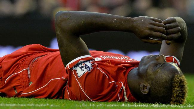 Mario Balotelli bemoans his misfortune in front of goal.