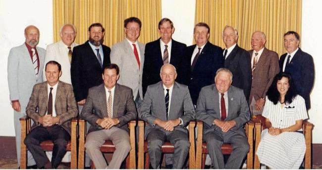 David Anderson on the 1991-94 Widgee Shire Council (back, sixth from left) with fellow councillors (back, from left) Cr J.E. Armitage, Cr L.S. Hanson, Cr A.R. Adams, Cr. G.S. Moore, Cr N.R. Ellis, Cr R.M. Priebe, Cr C.C. Colburn, Cr L.J. Friske, (front) Mr N.J. Harington, Mr D.S. Slatter, Cr A.D. McClintock, Cr M.T. Dower, and Cr J.A. Walker. Picture: Contributed