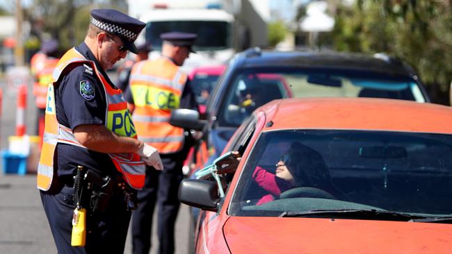 A SAPOL breath testing station. Picture: Simon Cross