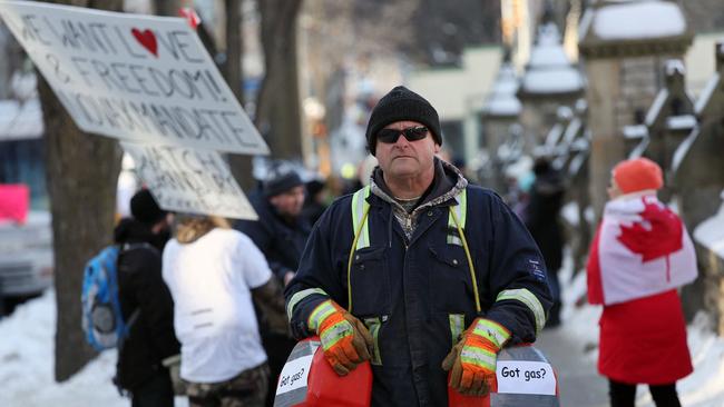 Demonstrators gather near Parliament Hill to protest the vaccine mandates. Picture: AFP.