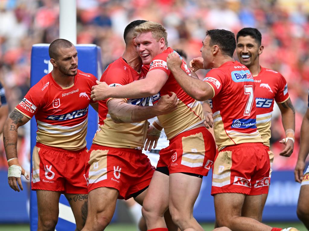 Thomas Flegler celebrates scoring. Picture: NRL Photos