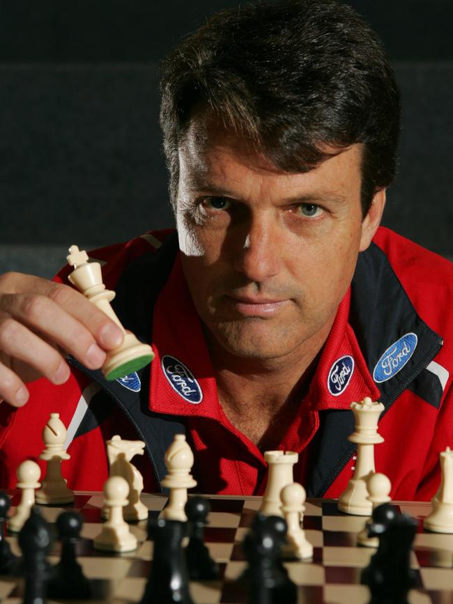 Sydney Swans coach Paul Roos playing a game of chess in 2005 before guiding his team to premiership glory. Picture: Michael Dodge