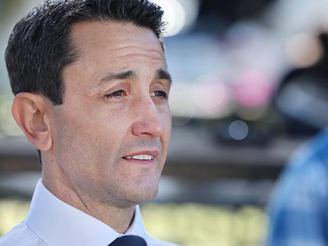 Leader of the Opposition David Crisafulli talks to locals and media at a press conference at Nerang,100 days out from the election. Picture Glenn Hampson