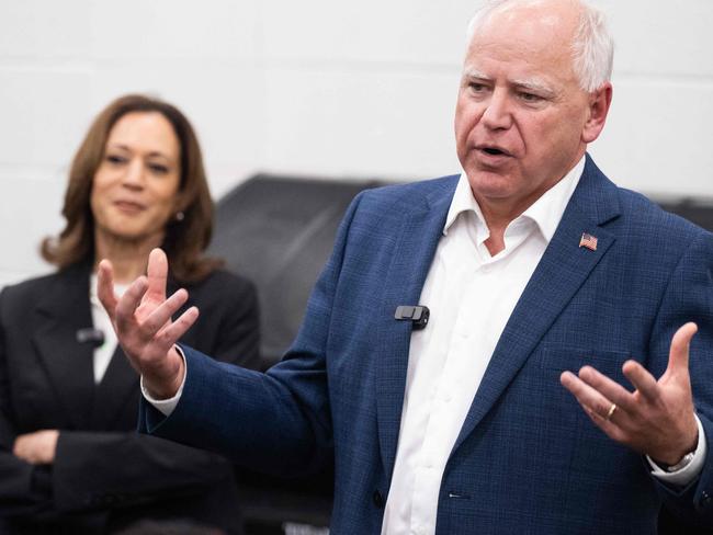 Kamala Harris with her running mate, Governor Tim Walz. Picture: AFP