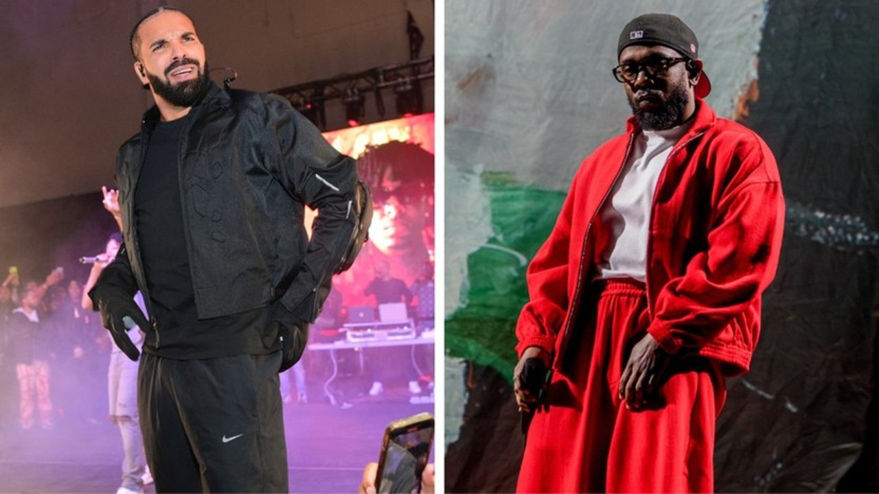 Drake (left) is escalating his lengthy rap battle with Kendrick Lamar by launching a lawsuit over his music rival’s controversial diss track. Picture: Getty