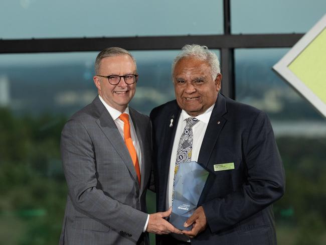 Prime Minister Anthony Albanese with Senior Australian of the Year Professor Tom Calma AO. Picture: NCA NewsWire / Gary Ramage