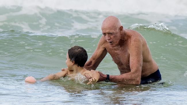 Warren Young with his grandson Koa Weatherall, 3. Picture: Jerad Williams