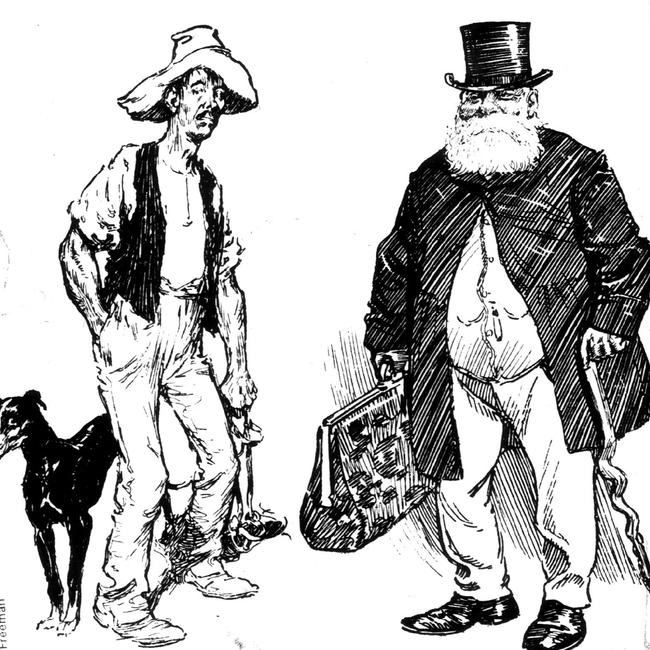 Artist Lionel Lindsay’s sketch of Dad and Dave Rudd from Steele Rudd’s 1899 edition of On Our Selection.