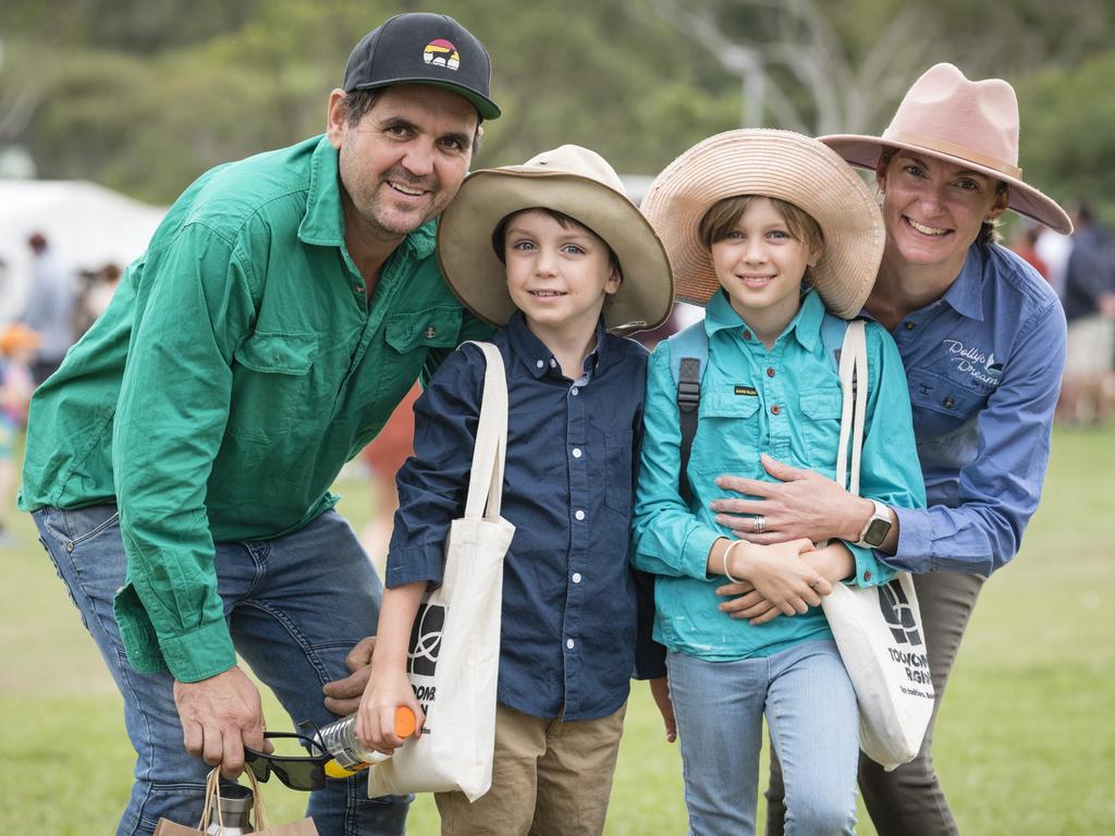 Tristan and Katie Lyons with kids Zavier and Charlotte Lyons at the Toowoomba Royal Show, Saturday, April 1, 2023. Picture: Kevin Farmer