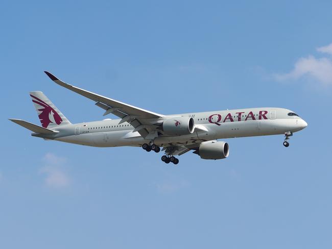 Amsterdam, the Netherlands - September 8th, 2023: A7-ALW Qatar Airways Airbus A350 final approach to Polderbaan runway at Schiphol Amsterdam Airport, the Netherlands
