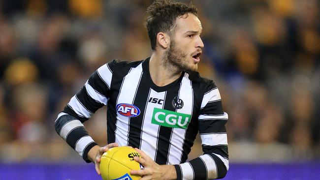 James Aish runs with the ball against the Hawks in Round 16. Picture: Mark Stewart