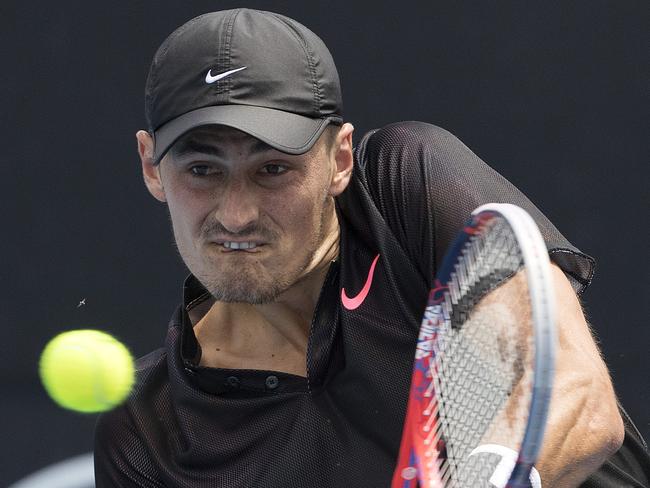 Tomic pictured at the Aus Open qualifying, where he lost in three sets against Lorenzo Sonego. Picture: Michael Klein