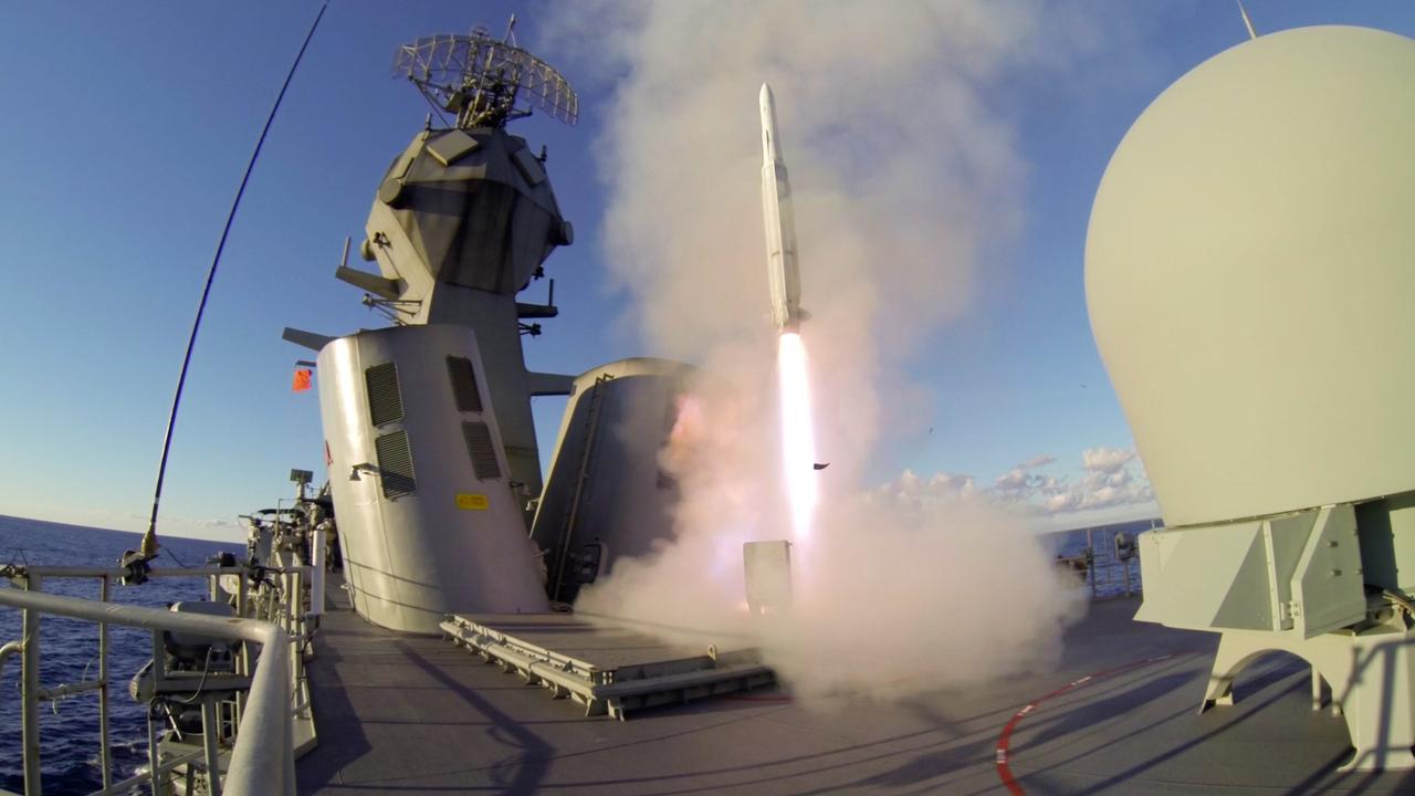 An Evolved Sea Sparrow Missile is launched from HMAS Perth in the Australian Eastern Exercise Area off Jervis Bay, NSW.