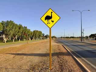 Escape. Photo Stewart Allen.Emu sign on the main street of Exmouth.(RAC tour of Ningaloo coast, Coral Bay and Exmouth.) Story Trevor Paddenburg. Photo Stewart Allen.