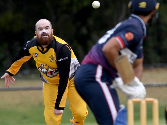 WerribeeÃs Matthew Palmer during the VSDCA Cricket: Yarraville v Werribee match in Yarraville, Saturday, Jan. 16, 2021. Picture: Andy Brownbill