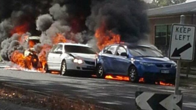 The man fled the fiery wreck before stealing a second car. Picture: Supplied