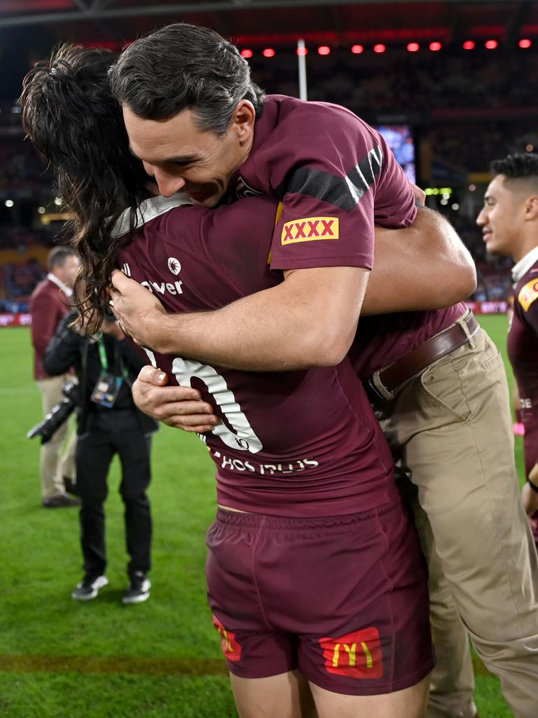 There were plenty of hugs for his players too. Picture: NRL Imagery