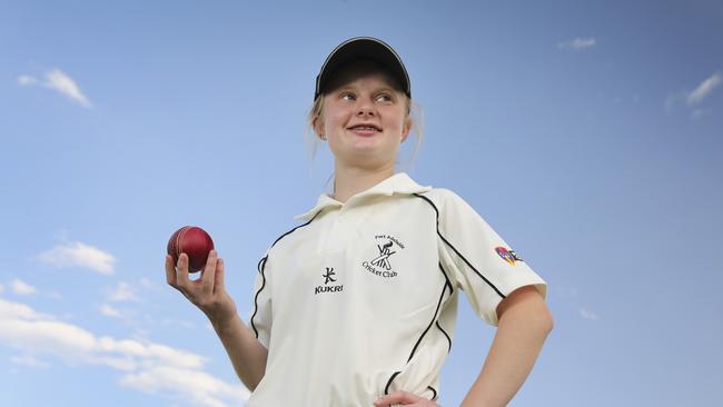 Abbi Manuel, 15, has made history, becoming the first female on record to captain a male side in a SACA competition – Port Adelaide’s under-14 whites. Picture: Dean Martin